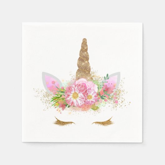 Unicorn Face Pink Gold Einhornpapier Napkins Serviette (Vorderseite)