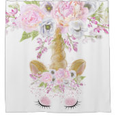 Unicorn Face Pink Peony Floral Whimsical Artwork™ Duschvorhang (Vorderseite)