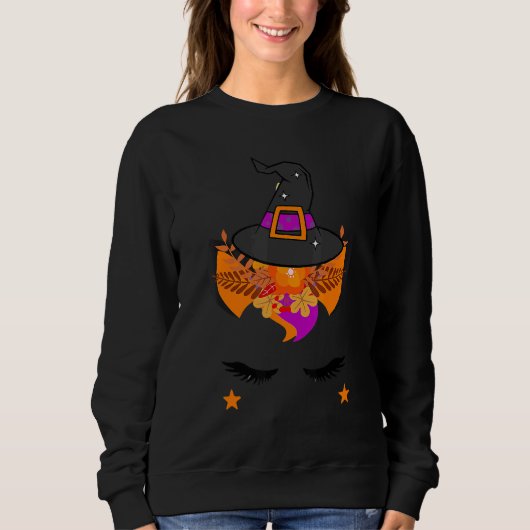 Unicorn Face Witch Hat Happy Halloween Costumes Gi Sweatshirt (Vorderseite)