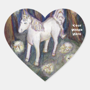 Unicorn & Fairies Forest Art Custom Deckleser Herz-Aufkleber