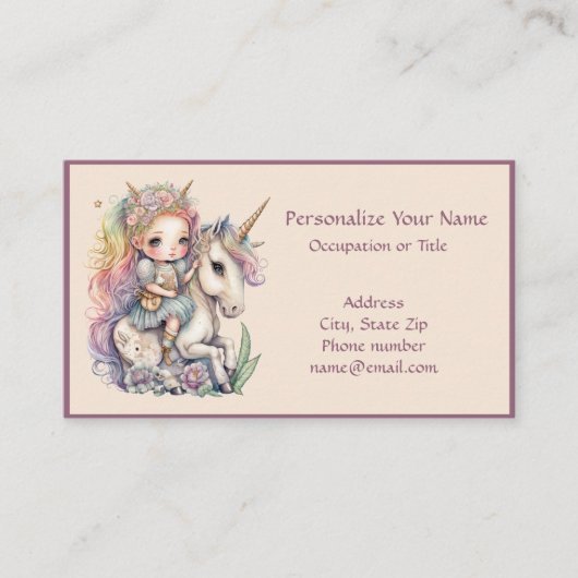 Unicorn Fairy Princess Fantasy Magical Personalize Visitenkarte (Vorderseite)