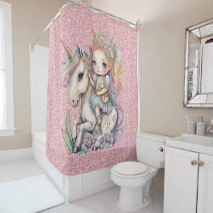 Unicorn Fairy Princess Pink Glitzer Fantasy Girl Duschvorhang