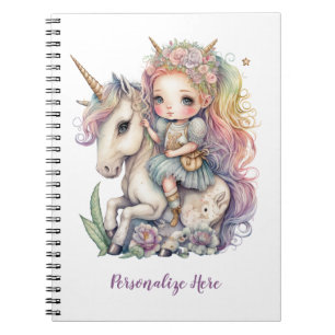 Unicorn Fairy Princess Rainbow Colors Personalisie Notizblock
