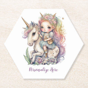 Unicorn Fairy Princess Rainbow Colors Personalisie Untersetzer