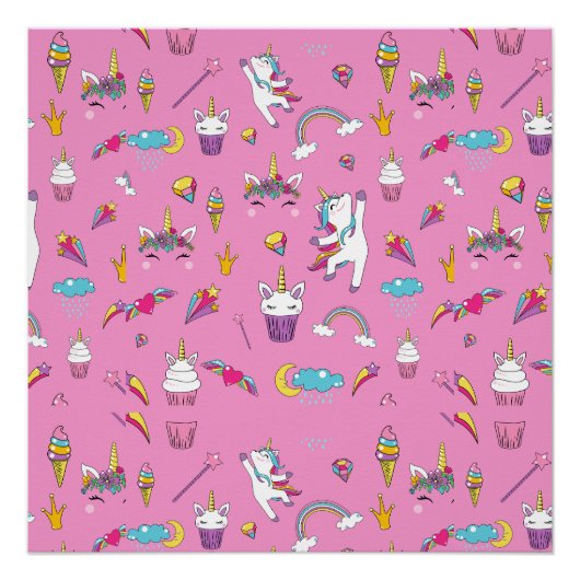 Unicorn Fan Club Muster Rosa Poster (Vorderseite)