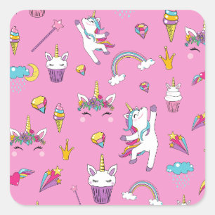 Unicorn Fan Club Muster Rosa Quadratischer Aufkleber