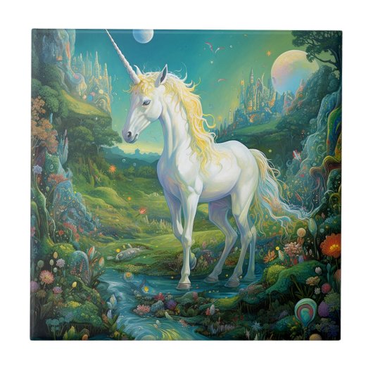 Unicorn Fantasy Art Fliese (Vorderseite)