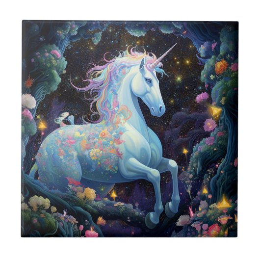 Unicorn Fantasy Art Fliese (Vorderseite)