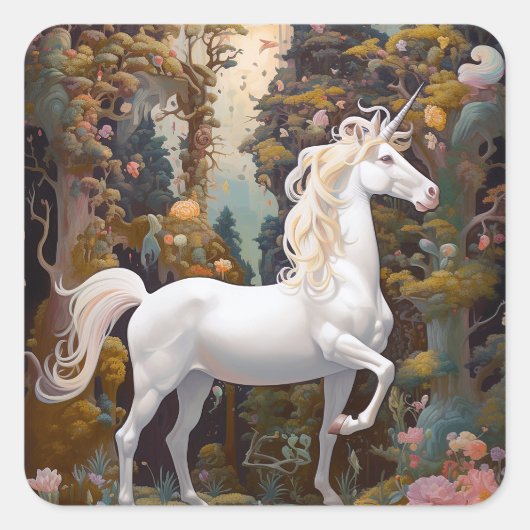 Unicorn Fantasy Art Quadratischer Aufkleber (Vorderseite)