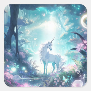Unicorn Fantasy Art Quadratischer Aufkleber