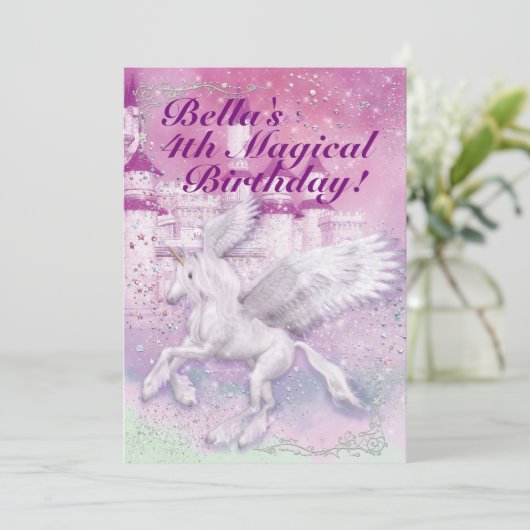 Unicorn Fantasy Burg Einladung (Stehend Vorderseite)