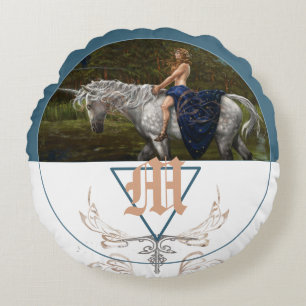 Unicorn Fantasy Illustrations Monogramm Rundes Kissen