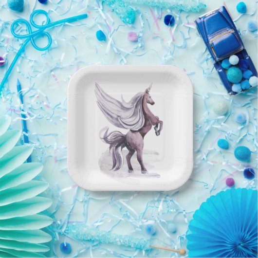 Unicorn Fantasy | Lila Wasserfarbe Pappteller (Party)