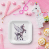 Unicorn Fantasy | Lila Wasserfarbe Pappteller (Party)
