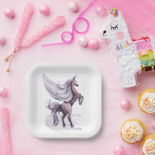 Unicorn Fantasy | Lila Wasserfarbe Pappteller (Party)