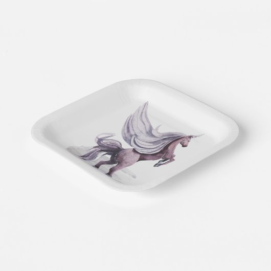 Unicorn Fantasy | Lila Wasserfarbe Pappteller (Gewinkelt)