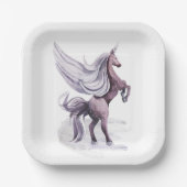 Unicorn Fantasy | Lila Wasserfarbe Pappteller (Vorderseite)