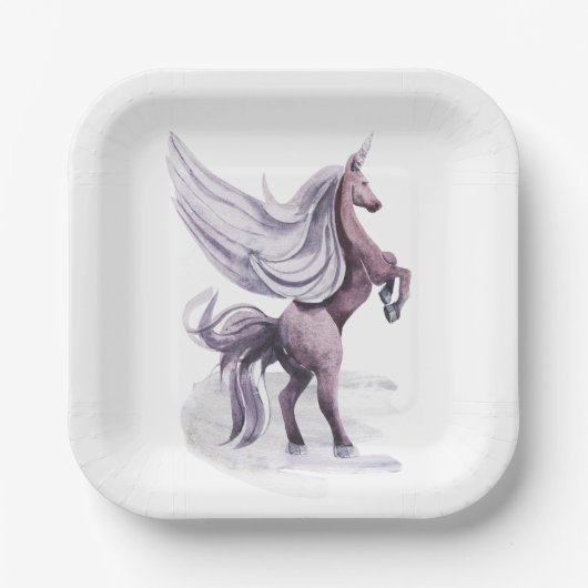 Unicorn Fantasy | Lila Wasserfarbe Pappteller (Vorderseite)