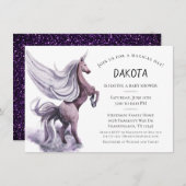 Unicorn Fantasy | Magische Lila Wasserfarbendusche Einladung (Vorne/Hinten)