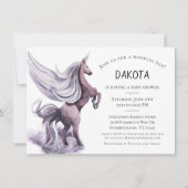 Unicorn Fantasy | Magische Lila Wasserfarbendusche Einladung (Vorderseite)