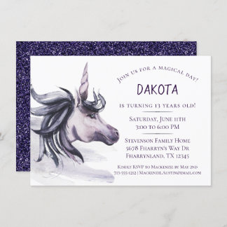 Unicorn Fantasy | Magischer Lila Geburtstag Einladung