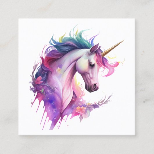 Unicorn Fantasy Watercolor Quadratische Visitenkarte (Vorderseite)