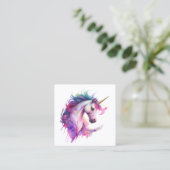 Unicorn Fantasy Watercolor Quadratische Visitenkarte (Stehend Vorderseite)