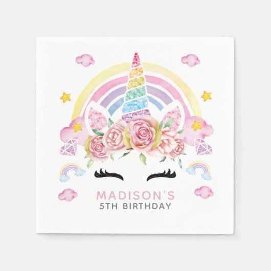 Unicorn farbiger Geburtstag Serviette (Vorderseite)