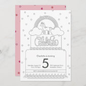 Unicorn Farbseite Geburtstagsanzeiung Einladung (Vorne/Hinten)
