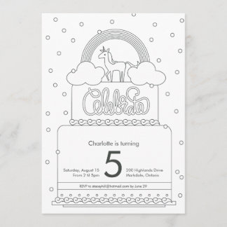 Unicorn Farbseite Geburtstagsanzeiung Einladung