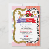 Unicorn & Farm Joint Boy Girl Birthday Farmyard Einladung (Vorderseite)