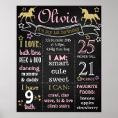 Unicorn First Birthday Party-Chalkboard-Zeichen Poster (Vorne)