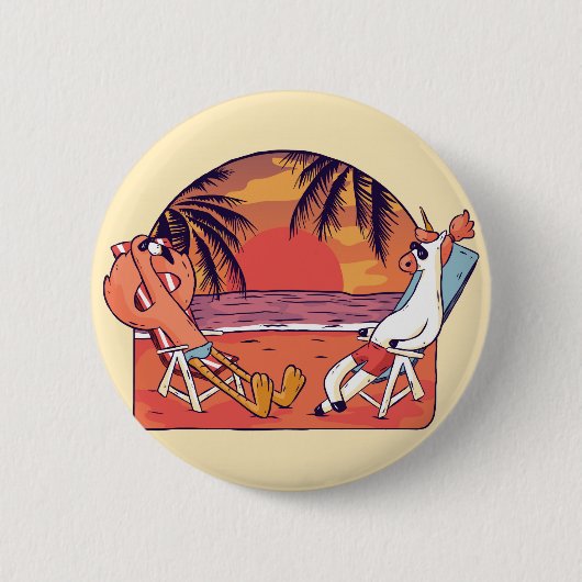 Unicorn Flamingo Beach Button (Vorderseite)