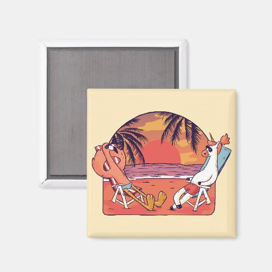 Unicorn Flamingo Beach Magnet (Vorderseite/Rückseite)