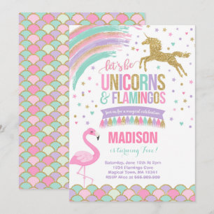 Unicorn & Flamingo Geburtstag Einladung Magic Part