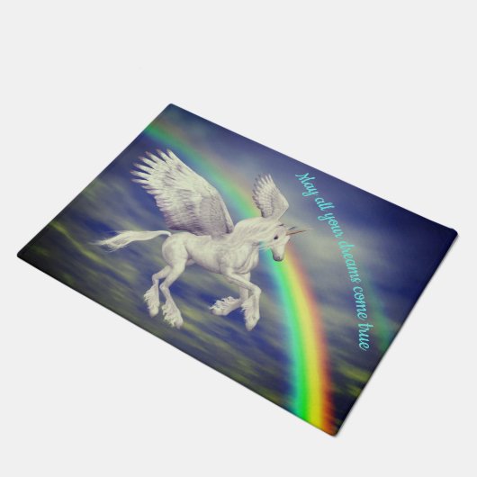 Unicorn fliegen über Regenbogen Träume Fantasiepfe Fußmatte (Schrägansicht)