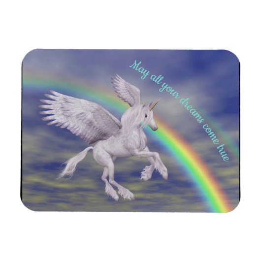 Unicorn fliegen über Regenbogen Träume Fantasiepfe Magnet (Horizontal)