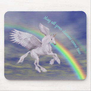 Unicorn fliegen über Regenbogen Träume Fantasiepfe Mousepad
