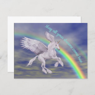 Unicorn fliegen über Regenbogen Träume Fantasiepfe Postkarte