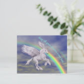 Unicorn fliegen über Regenbogen Träume Fantasiepfe Postkarte (Stehend Vorderseite)