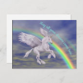 Unicorn fliegen über Regenbogen Träume Fantasiepfe Postkarte (Vorne/Hinten)
