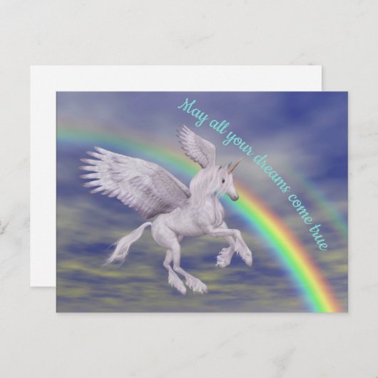 Unicorn fliegen über Regenbogen Träume Fantasiepfe Postkarte (Vorne/Hinten)