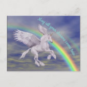 Unicorn fliegen über Regenbogen Träume Fantasiepfe Postkarte (Vorderseite)