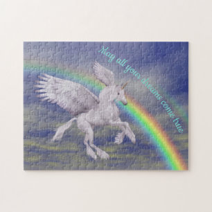 Unicorn fliegen über Regenbogen Träume Fantasiepfe Puzzle