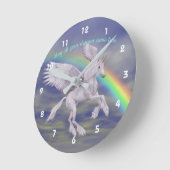 Unicorn fliegen über Regenbogen Träume Fantasiepfe Runde Wanduhr (Winkel)