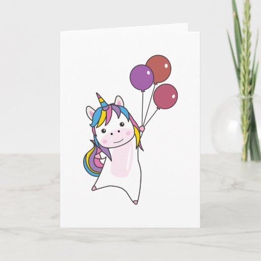 Unicorn fliegt mit Balloonen über Niedlichen Einho Karte (Vorderseite)