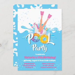 Unicorn Flippers Pool Party Einladung