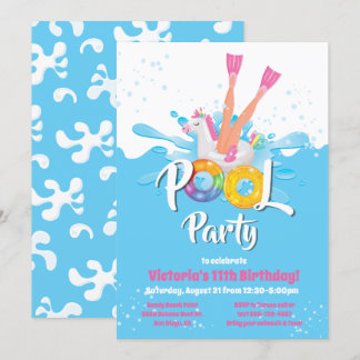 Unicorn Flippers Pool Party Einladung