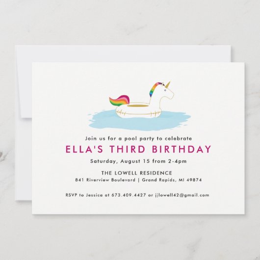 Unicorn Float Pool Party Einladung (Vorderseite)