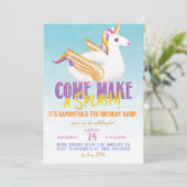 Unicorn Float Pool Sommer Geburtstag Einladung (Stehend Vorderseite)